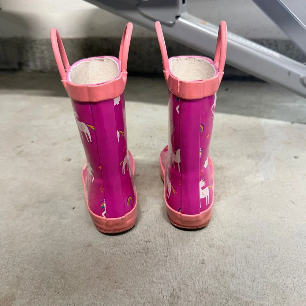 Rain Boots Pink Unicorn Rainbow Pull On Toddler Kids Size 8